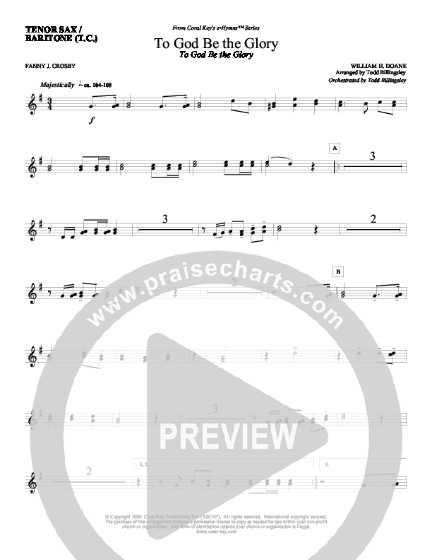 To God Be the Glory Tenor Sax/Baritone T.C. (Todd Billingsley)