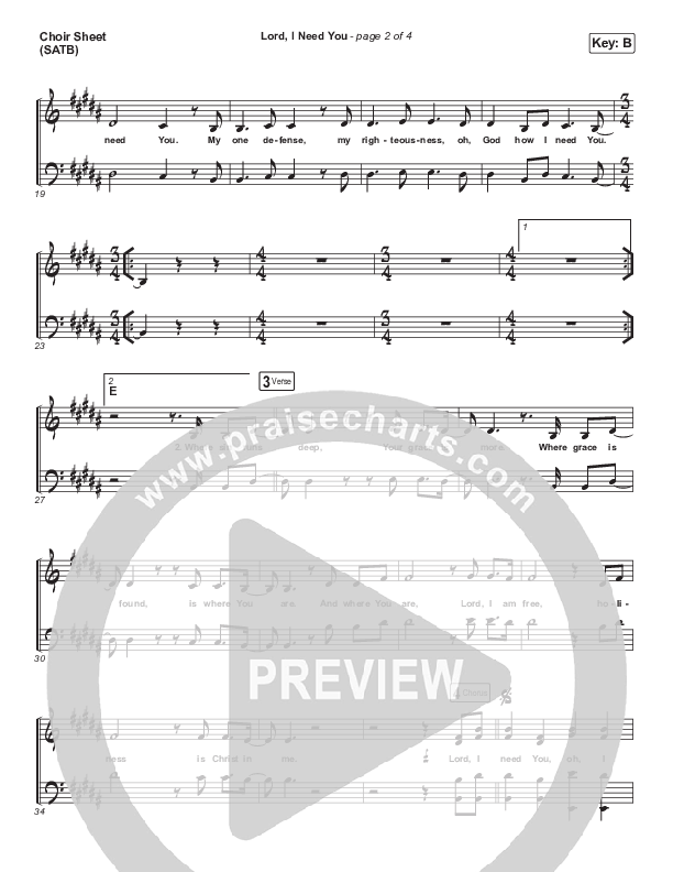 Lord I Need You Choir Sheet (SATB) (Austin Stone Worship)