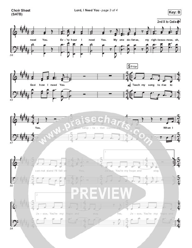 Lord I Need You Choir Sheet (SATB) (Austin Stone Worship)