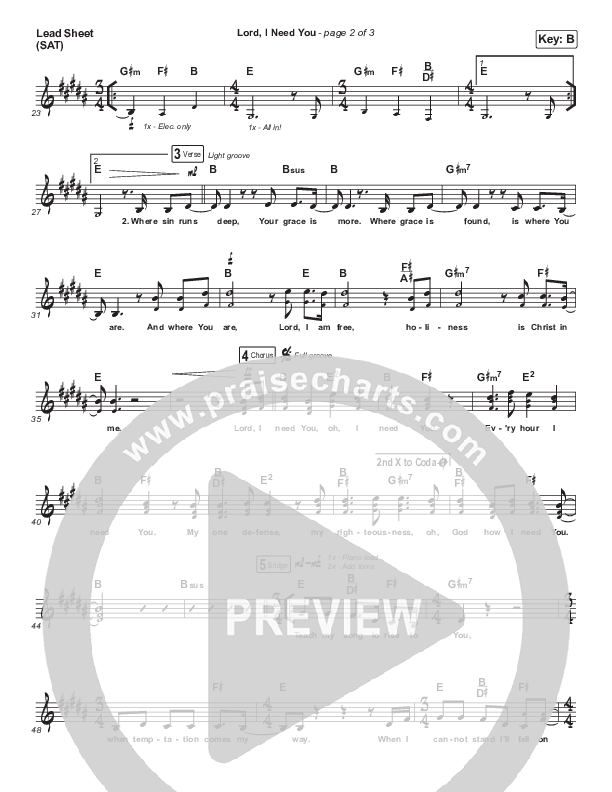 Lord I Need You Lead Sheet (SAT) (Austin Stone Worship)