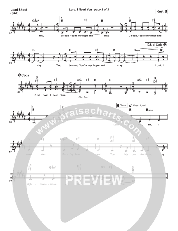 Lord I Need You Lead Sheet (SAT) (Austin Stone Worship)