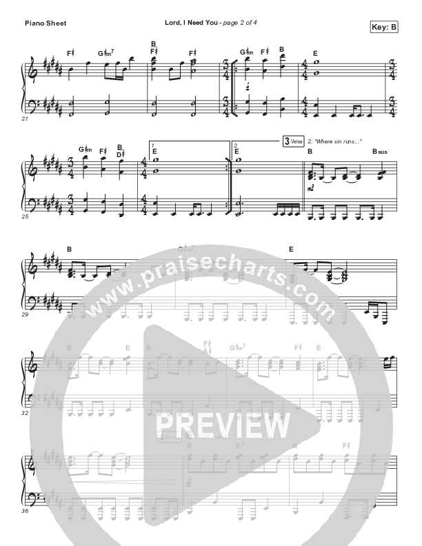 Lord I Need You Piano Sheet (Austin Stone Worship)