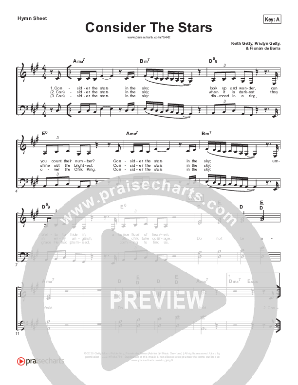 Consider The Stars Hymn Sheet (Keith & Kristyn Getty)