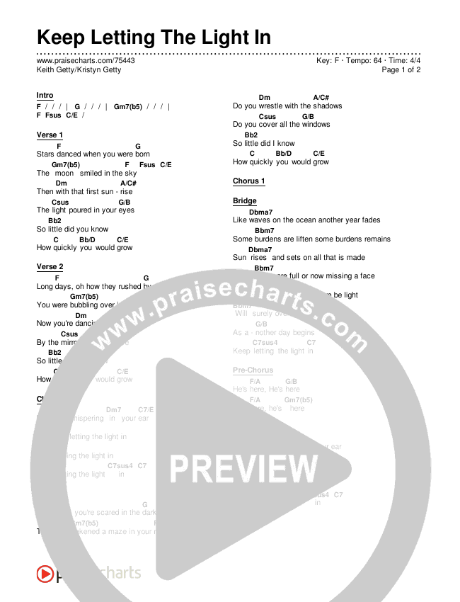 Keep Letting The Light In Chords & Lyrics (Keith & Kristyn Getty)