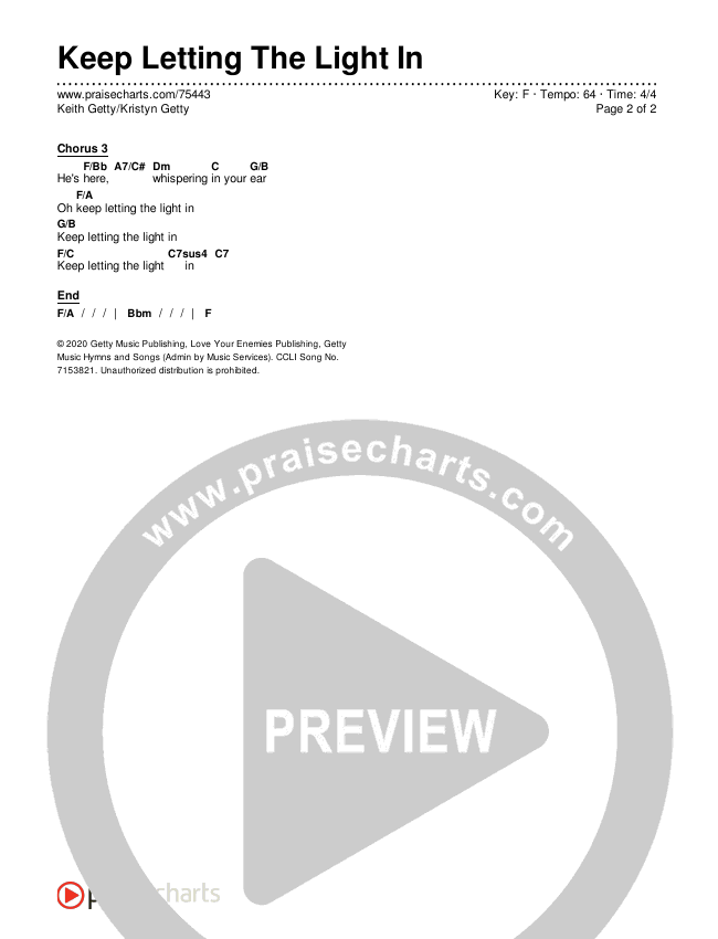 Keep Letting The Light In Chords & Lyrics (Keith & Kristyn Getty)