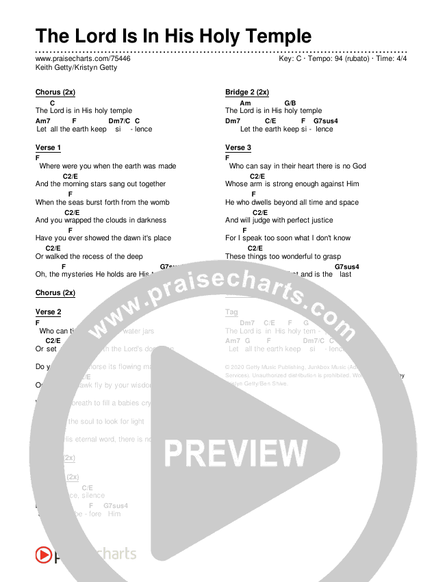 The Lord Is In His Holy Temple Chords & Lyrics (Keith & Kristyn Getty)