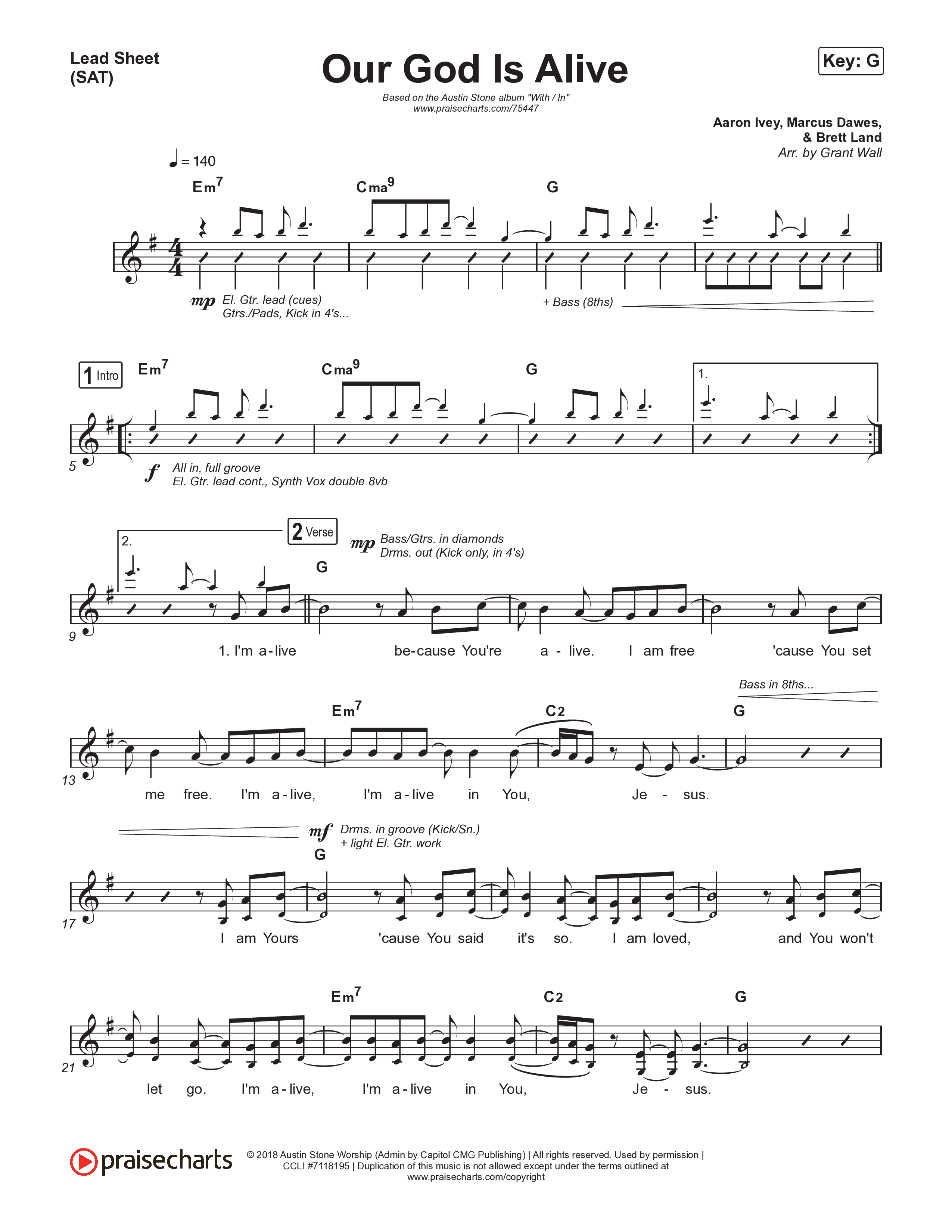Our God Is Alive Lead Sheet (SAT) (Austin Stone Worship)