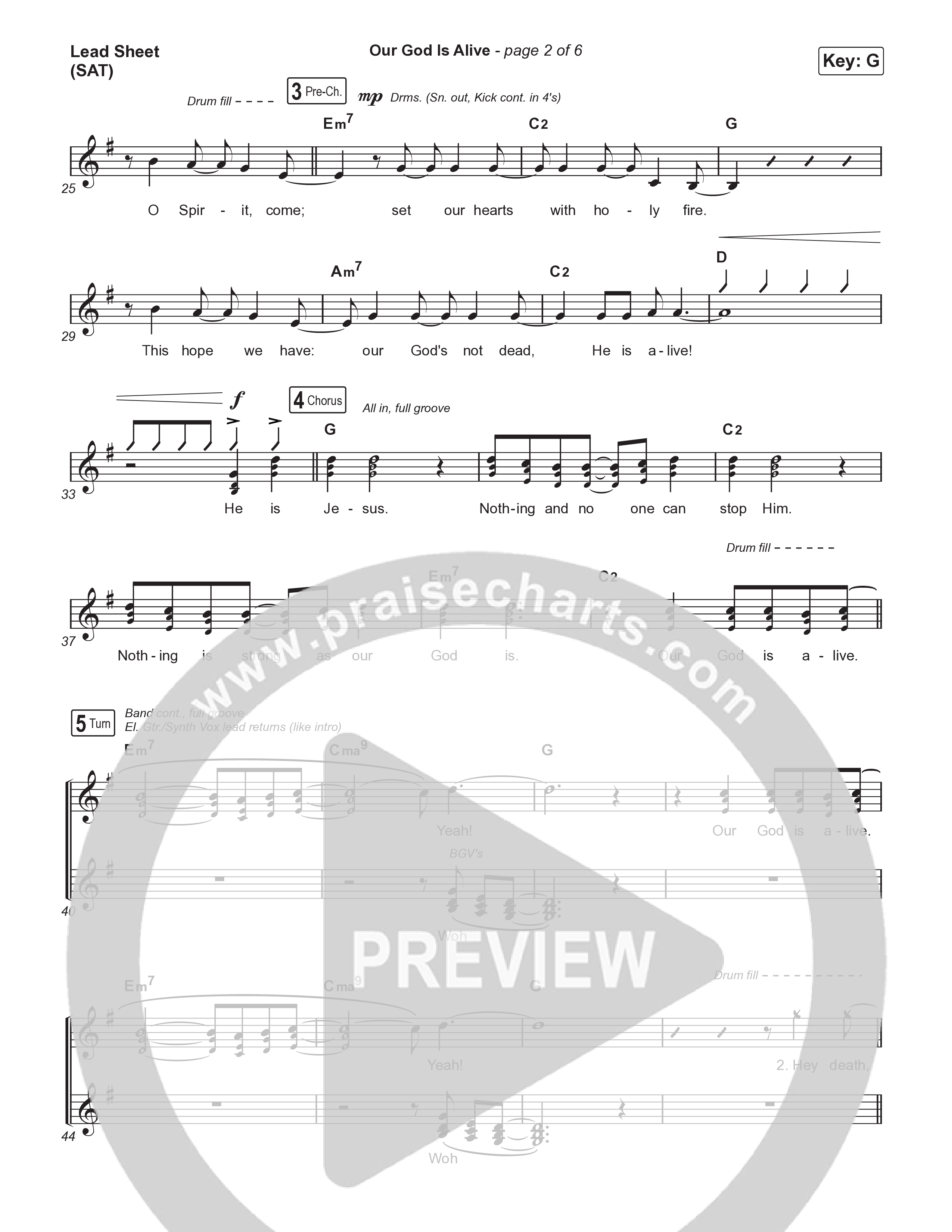 Our God Is Alive Lead Sheet (SAT) (Austin Stone Worship)