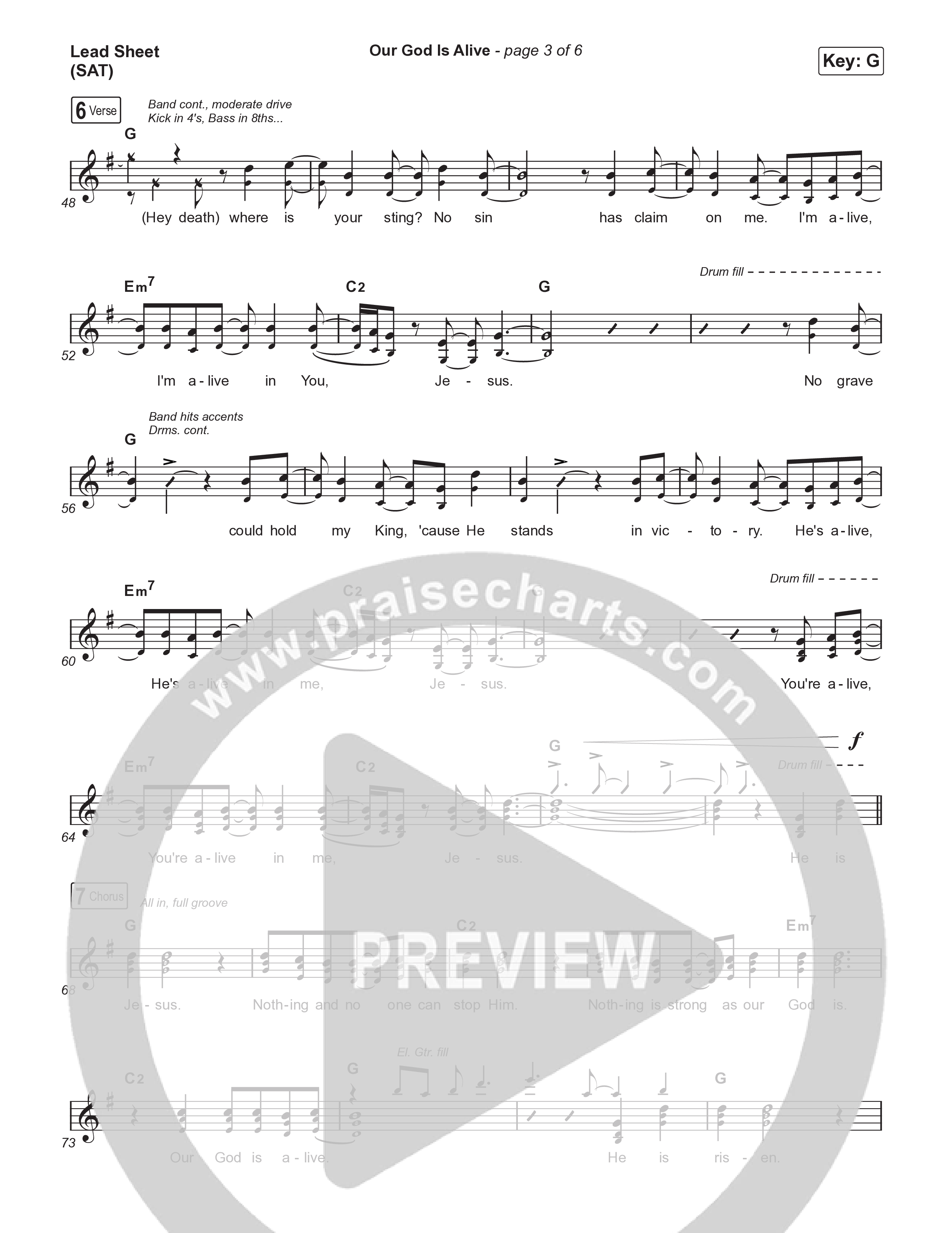 Our God Is Alive Lead Sheet (SAT) (Austin Stone Worship)