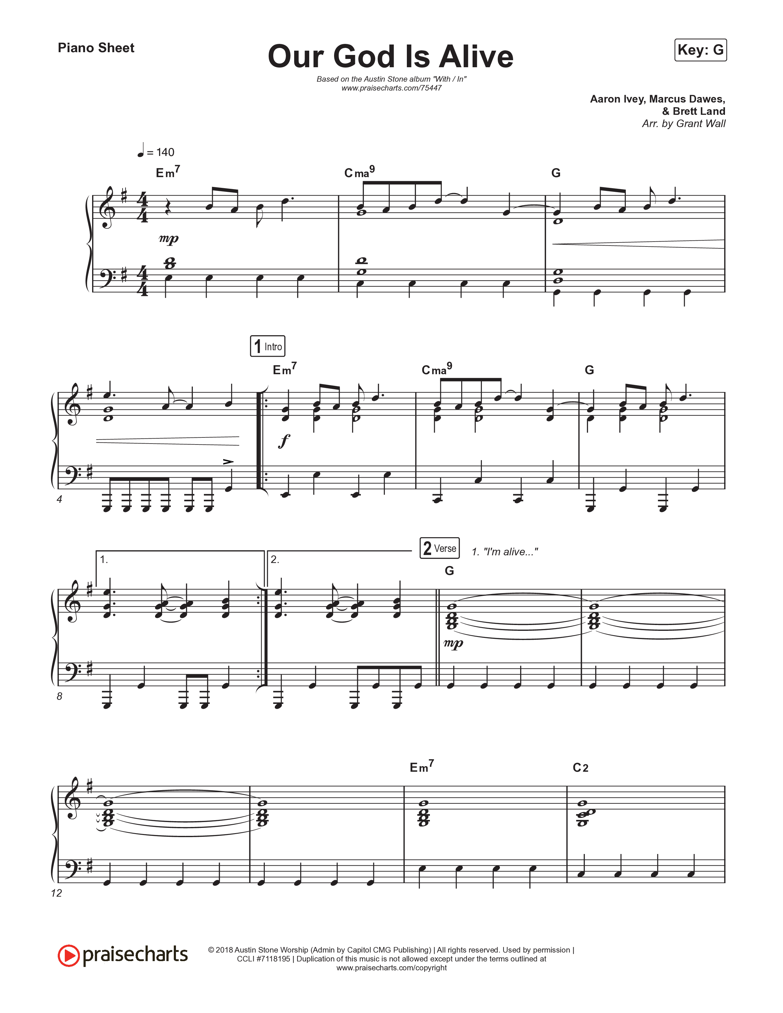 Our God Is Alive Piano Sheet (Austin Stone Worship)