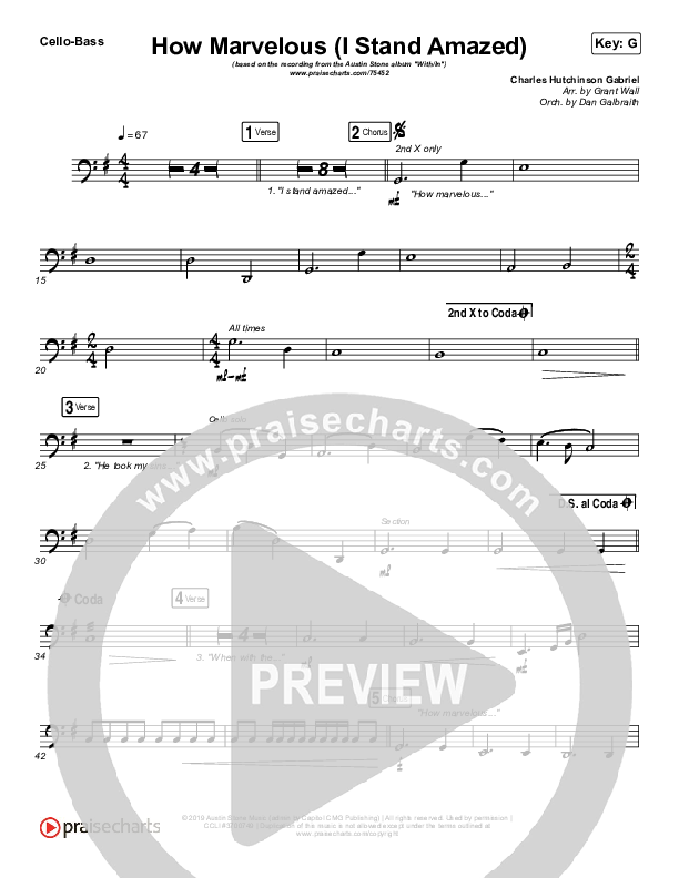 How Marvelous (I Stand Amazed) Cello/Bass (Austin Stone Worship)