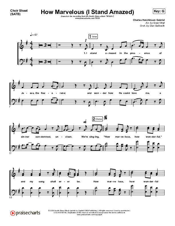 How Marvelous (I Stand Amazed) Choir Sheet (SATB) (Austin Stone Worship)
