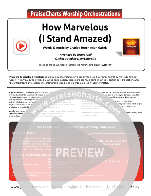 How Marvelous (I Stand Amazed) Cover Sheet (Austin Stone Worship)