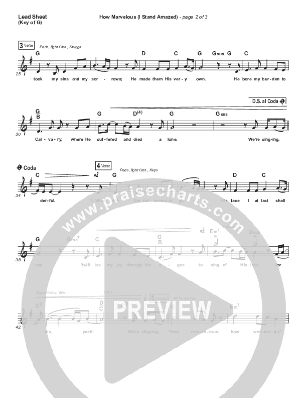 How Marvelous (I Stand Amazed) Lead Sheet (Melody) (Austin Stone Worship)