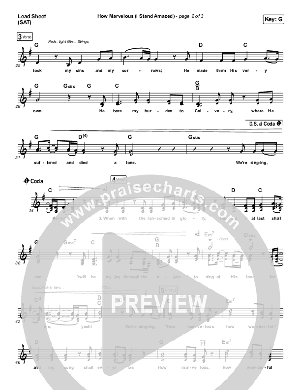 How Marvelous (I Stand Amazed) Lead Sheet (SAT) (Austin Stone Worship)