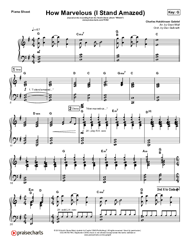 How Marvelous (I Stand Amazed) Piano Sheet (Austin Stone Worship)