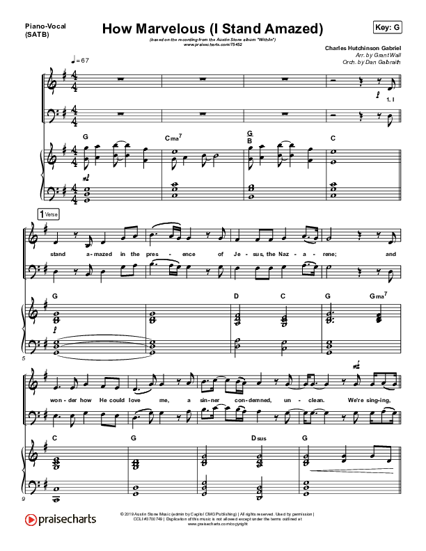 How Marvelous (I Stand Amazed) Piano/Vocal (SATB) (Austin Stone Worship)