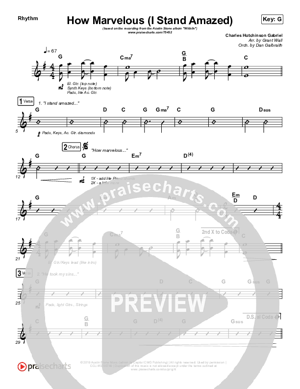 How Marvelous (I Stand Amazed) Rhythm Chart (Austin Stone Worship)