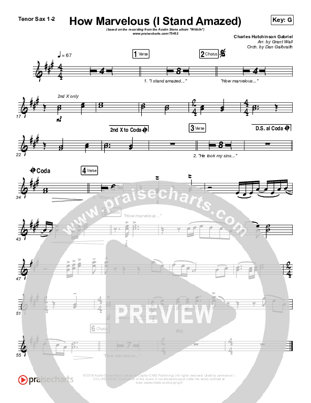How Marvelous (I Stand Amazed) Tenor Sax 1/2 (Austin Stone Worship)