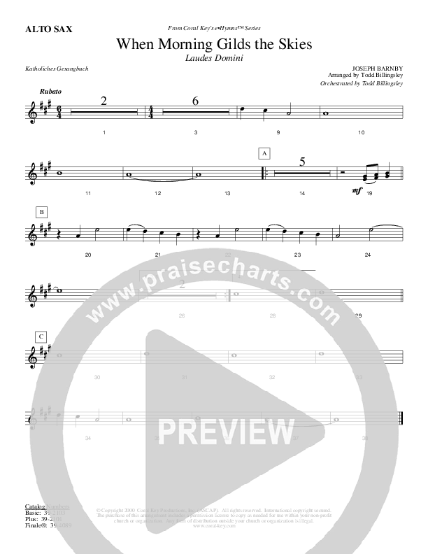 When Morning Gilds The Skies Alto Sax (Todd Billingsley)