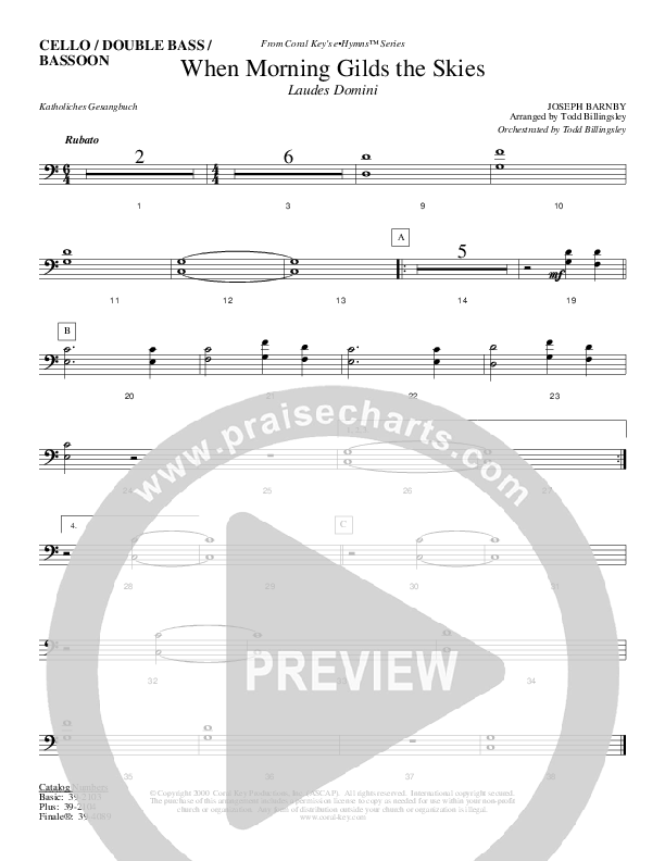 When Morning Gilds The Skies Cello/Bass (Todd Billingsley)