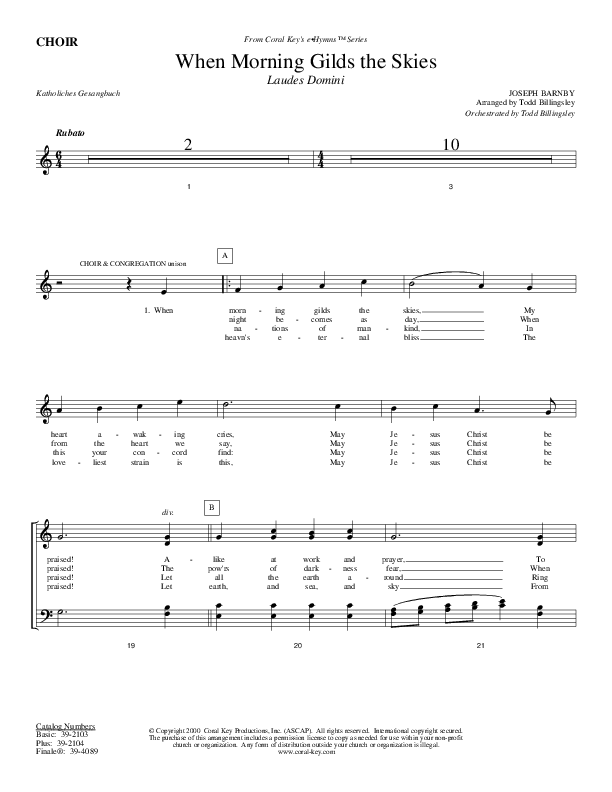 When Morning Gilds The Skies Choir Sheet (Todd Billingsley)