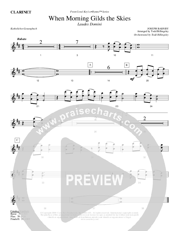 When Morning Gilds The Skies Clarinet (Todd Billingsley)