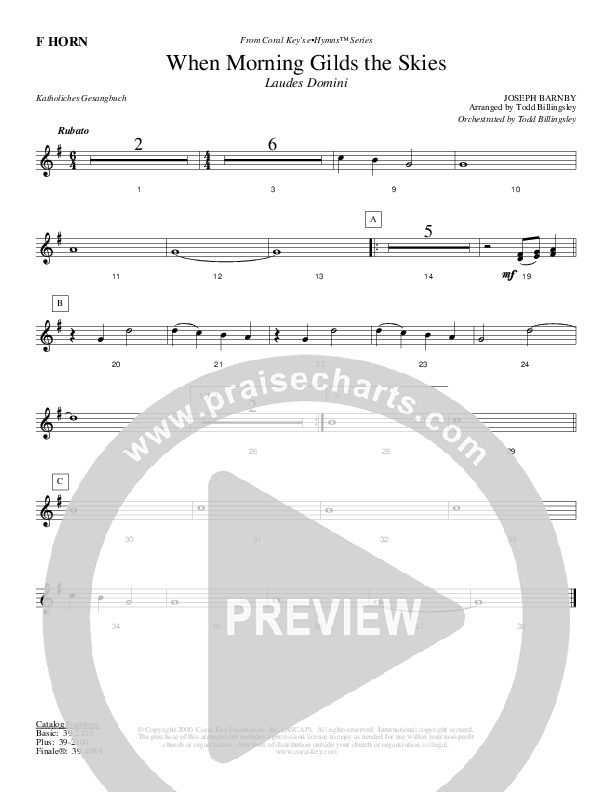 When Morning Gilds The Skies French Horn (Todd Billingsley)