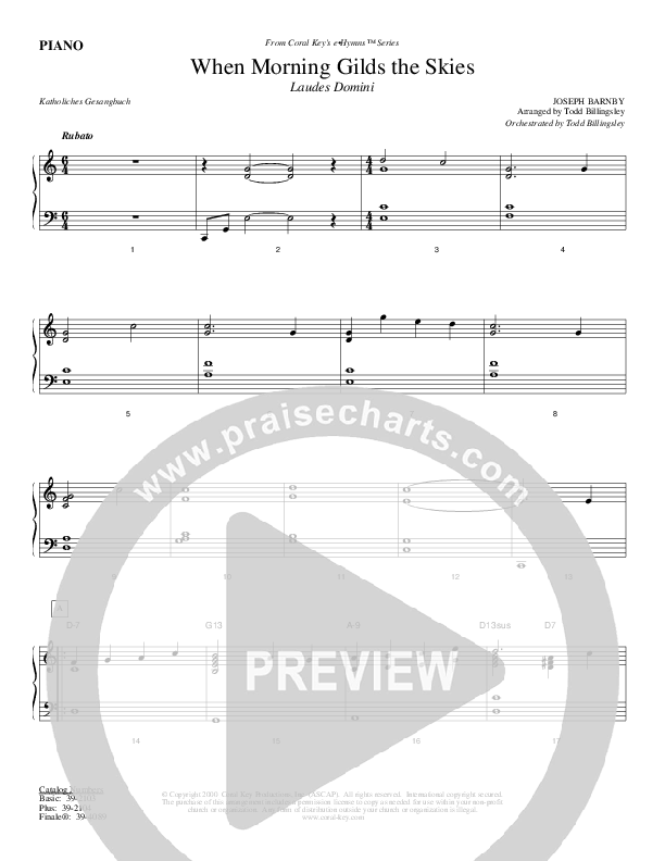 When Morning Gilds The Skies Piano Sheet (Todd Billingsley)