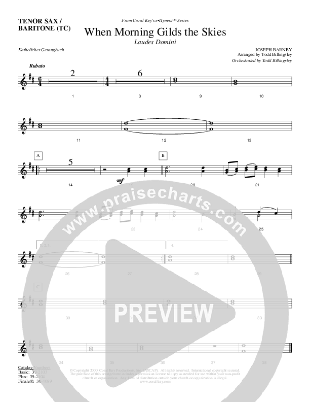 When Morning Gilds The Skies Tenor Sax/Baritone T.C. (Todd Billingsley)