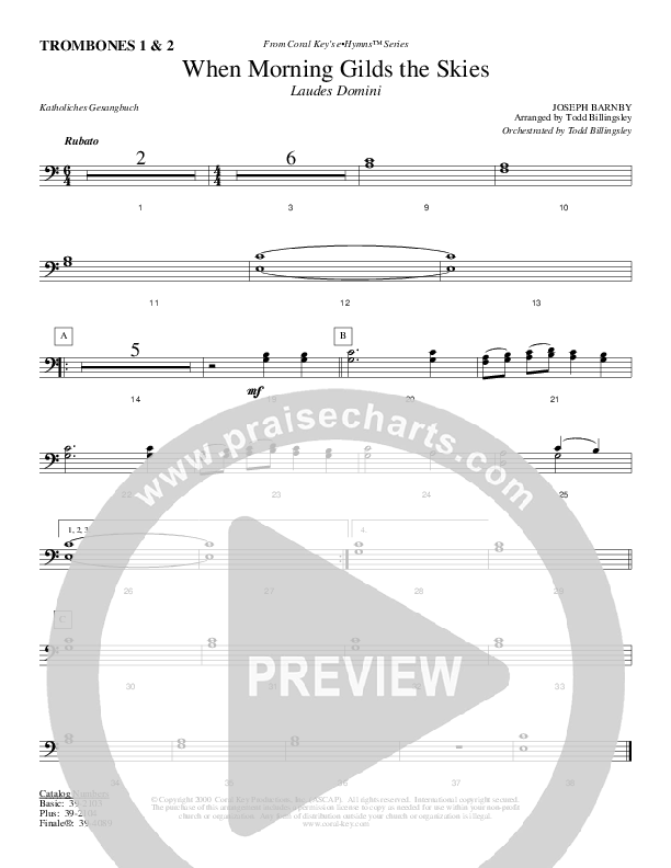 When Morning Gilds The Skies Trombone 1/2 (Todd Billingsley)