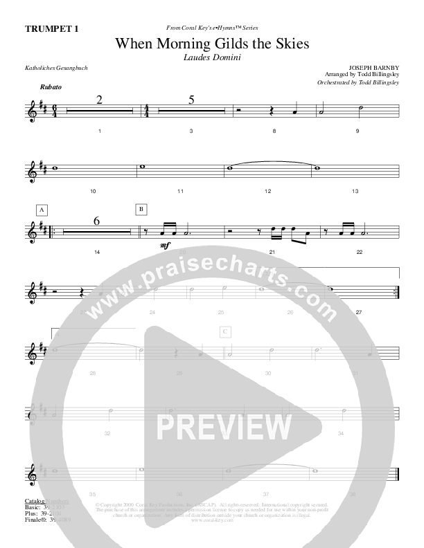 When Morning Gilds The Skies Trumpet 1 (Todd Billingsley)