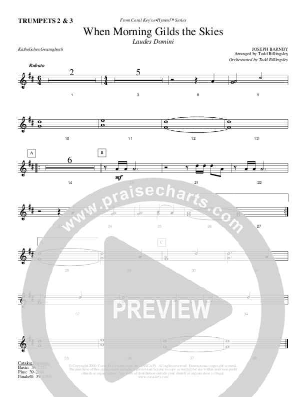 When Morning Gilds The Skies Trumpet 2/3 (Todd Billingsley)