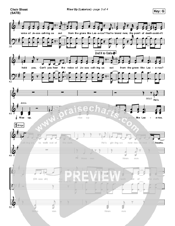 Rise Up (Lazarus) Choir Sheet (SATB) (CAIN)