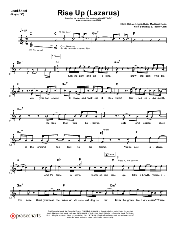 Rise Up (Lazarus) Lead Sheet (Melody) (CAIN)