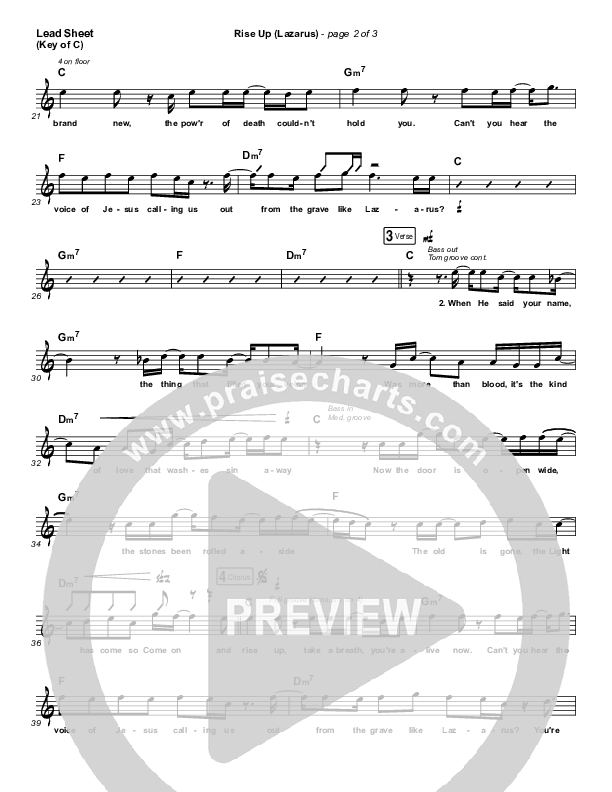 Rise Up (Lazarus) Lead Sheet (Melody) (CAIN)