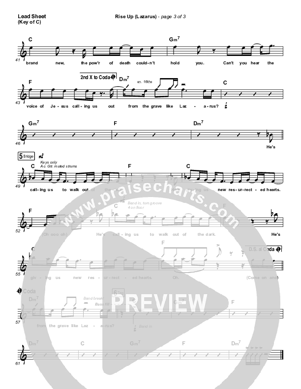 Rise Up (Lazarus) Lead Sheet (Melody) (CAIN)