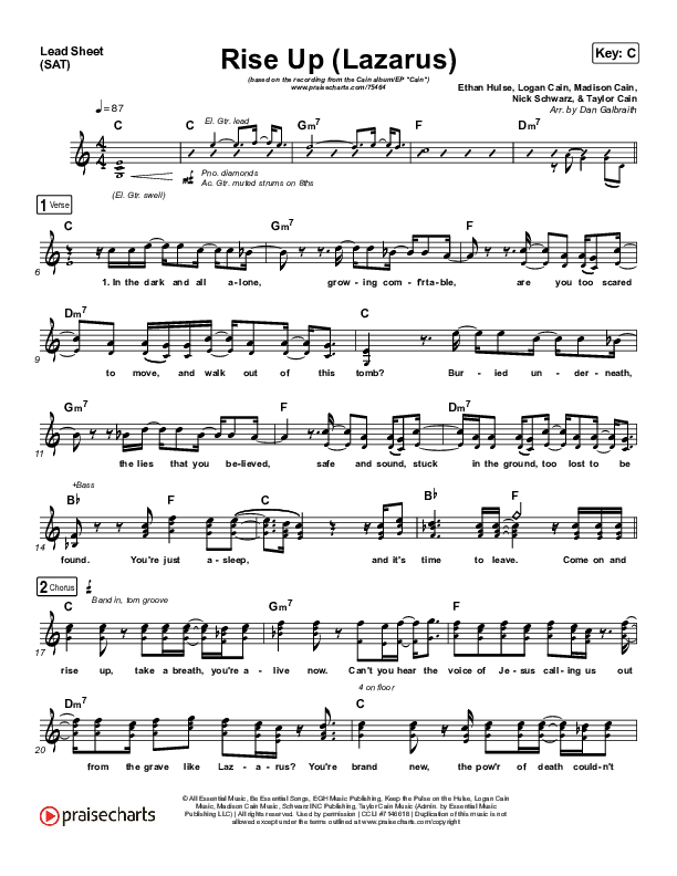 Rise Up (Lazarus) Lead Sheet (SAT) (CAIN)
