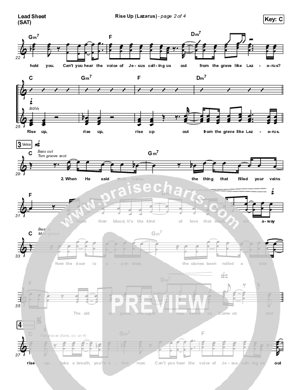 Rise Up (Lazarus) Lead Sheet (SAT) (CAIN)