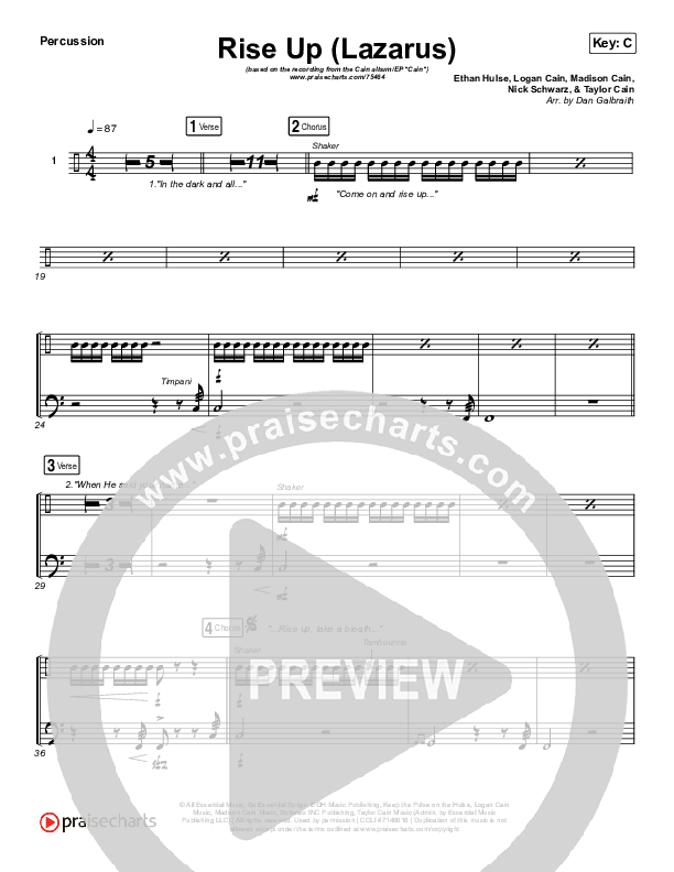 Rise Up (Lazarus) Percussion (CAIN)