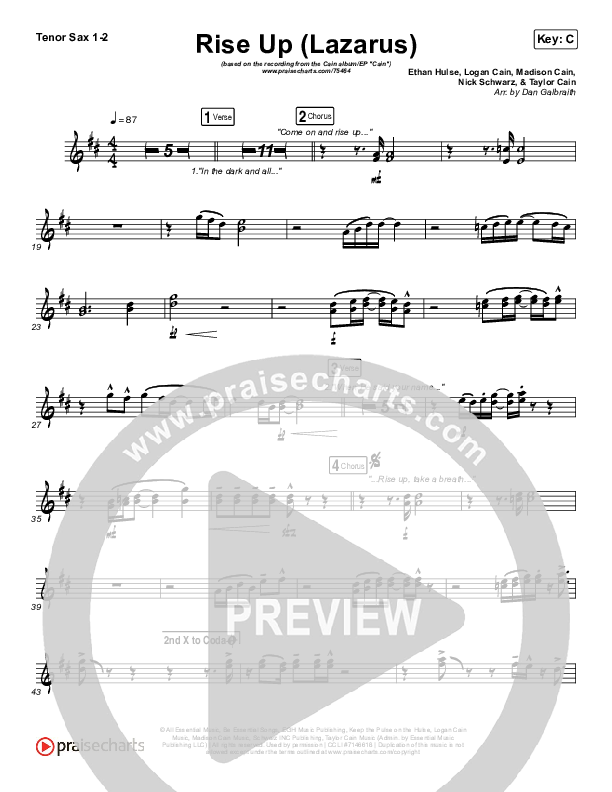 Rise Up (Lazarus) Tenor Sax 1/2 (CAIN)