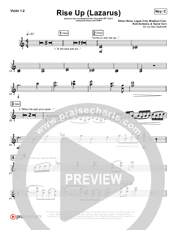 Rise Up (Lazarus) Violin 1/2 (CAIN)