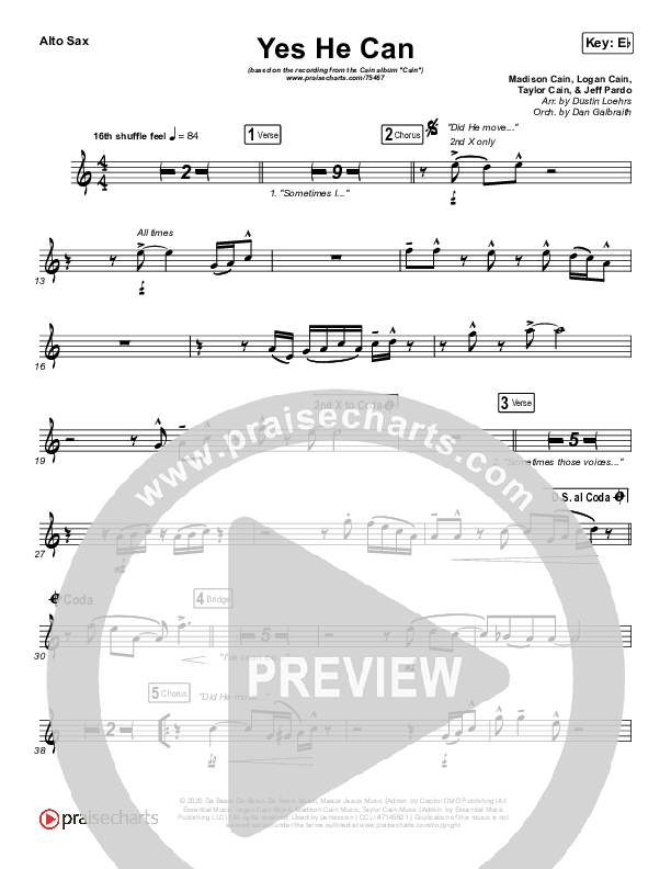 Yes He Can Alto Sax (CAIN)