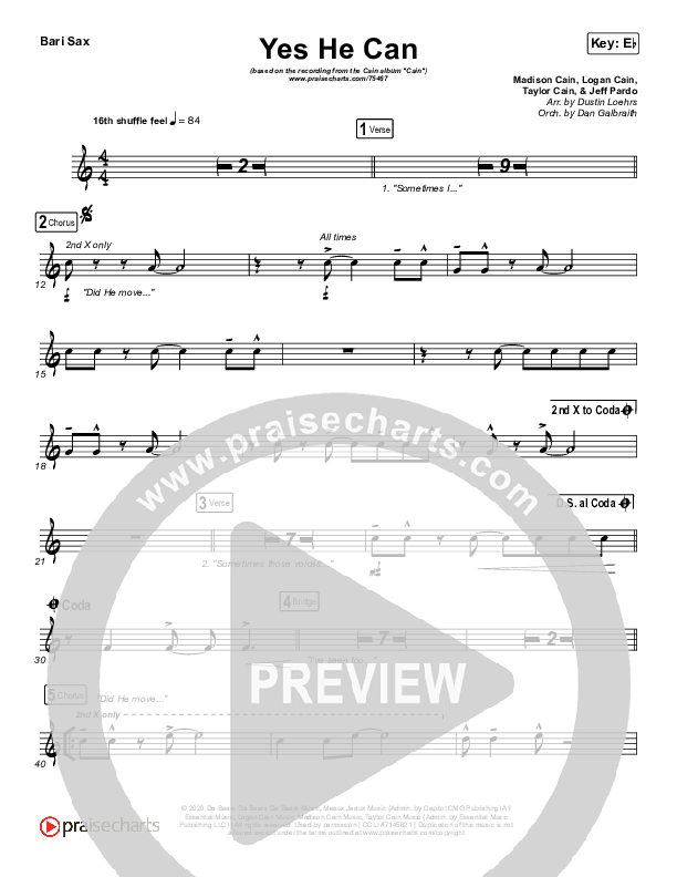 Yes He Can Bari Sax (CAIN)