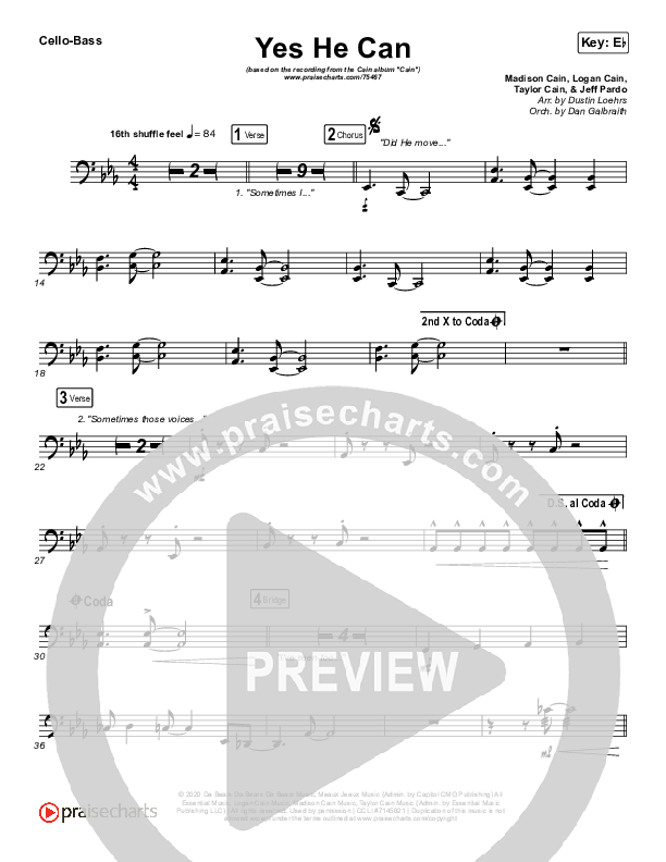 Yes He Can Cello/Bass (CAIN)