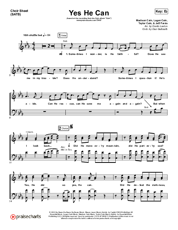 Yes He Can Choir Sheet (SATB) (CAIN)