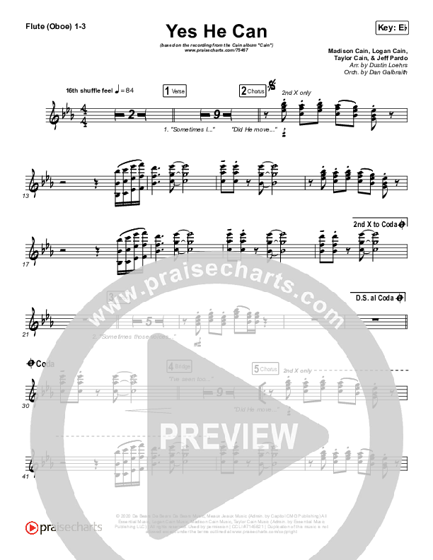Yes He Can Flute/Oboe 1/2/3 (CAIN)