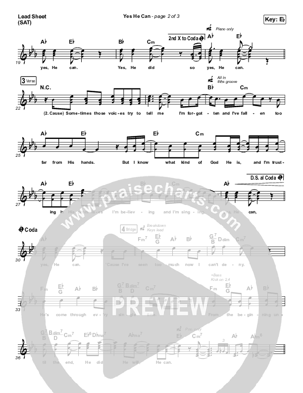 Yes He Can Lead Sheet (SAT) (CAIN)