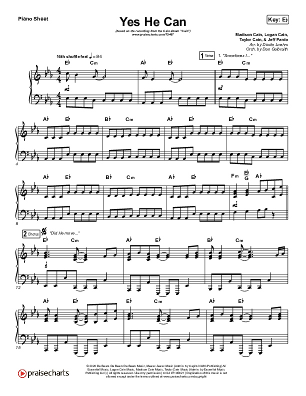 Yes He Can Piano Sheet (CAIN)