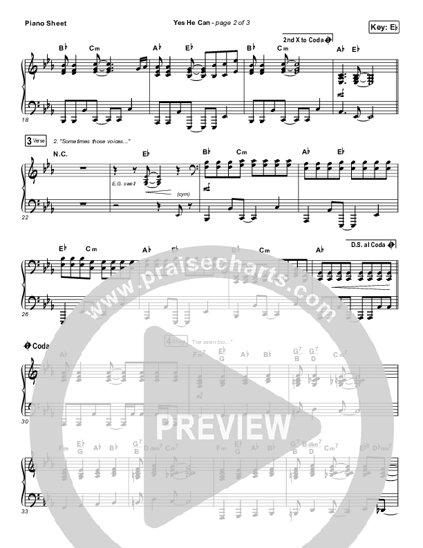 Yes He Can Piano Sheet (CAIN)